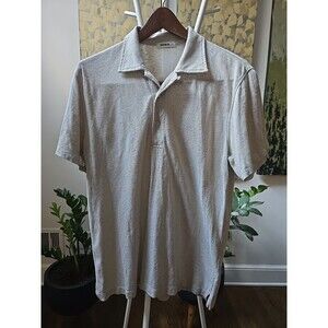 Buck Mason Polo Shirt Mens Sz M Short Sleeve Collared Preppy Cotton Linen Beige